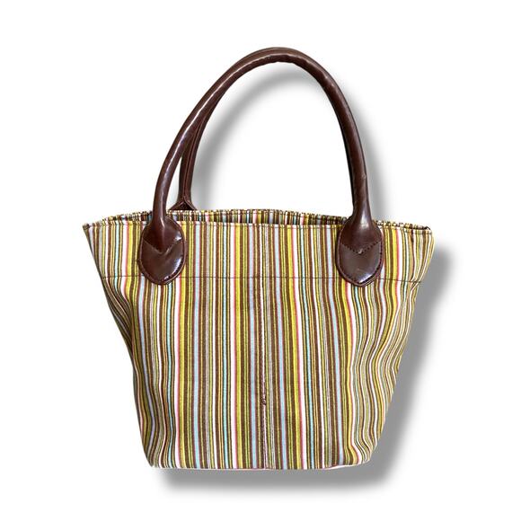 Longaberger Small Tote Bag Purse Multi Stripe Canvas Double Handle Casual Travel - Picture 7 of 14